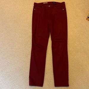 Maroon AG The Prima mid-rise cigarette pants. Size 28R.